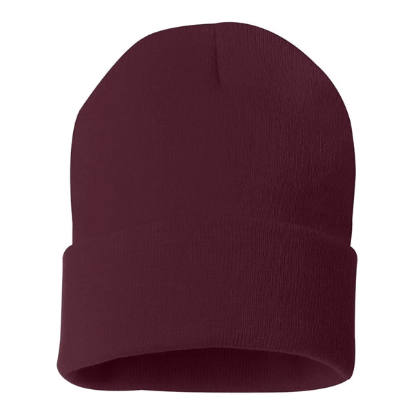 Cuffed Beanie With Faux Leather Patch
