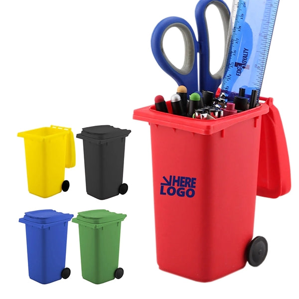 Mini Desk Trash Bin Can with Lid Pen Holder
