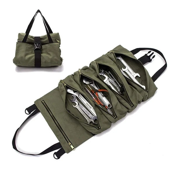 Tool Canvas Bag Wrench Roll Pouch Car Hanging Zipper Tote
