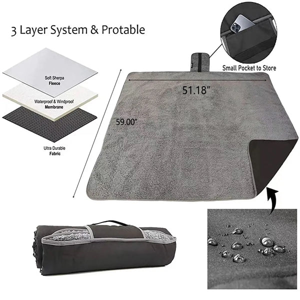 Waterproof Outdoor Blanket with Sherpa Lining