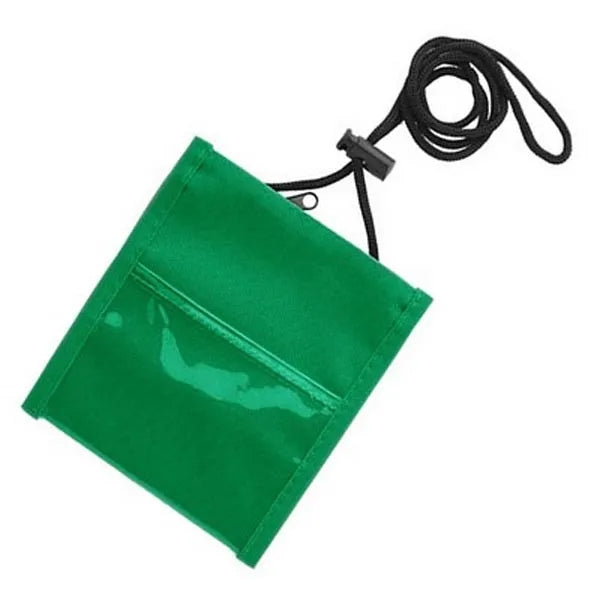 Neck Wallet With Two Pockets, Rear Pen Holder & Zipper