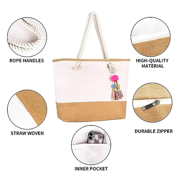 Mesh Straw Beach Tote Bag