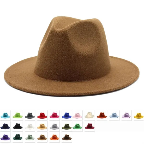Felt Fedora Hat Woolen Vintage Wide Brim Gangster Trilby