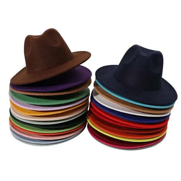 Felt Fedora Hat Woolen Vintage Wide Brim Gangster Trilby