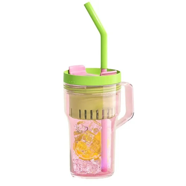 20oz Portable Plastic Straw Coffee Cup with Handle