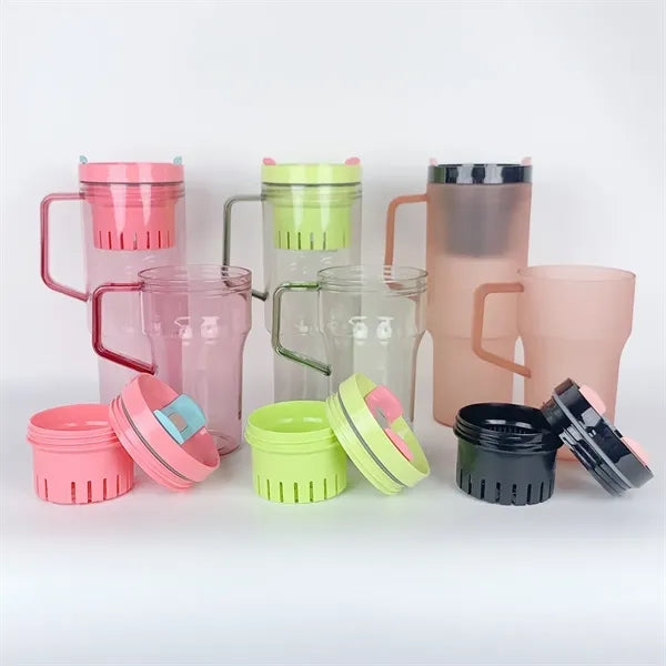 20oz Portable Plastic Straw Coffee Cup with Handle