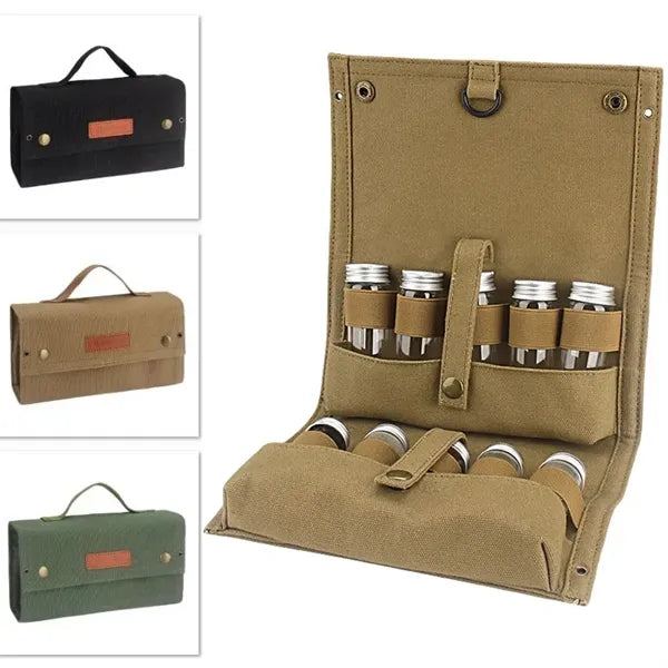 Canvas Camping Spice Jar Organizer Storage Bag With Bottle