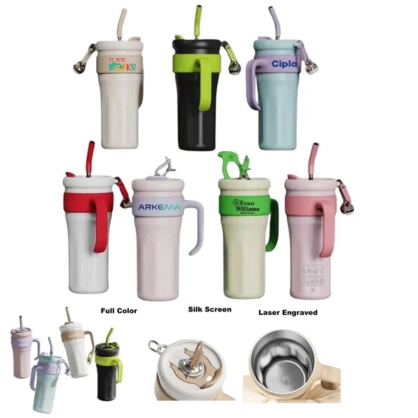 40 oz Stainless Steel Tumbler with Handle and Straw Lid