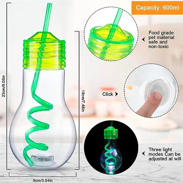 20Oz Clear Led Light Bulb Cup With Straw