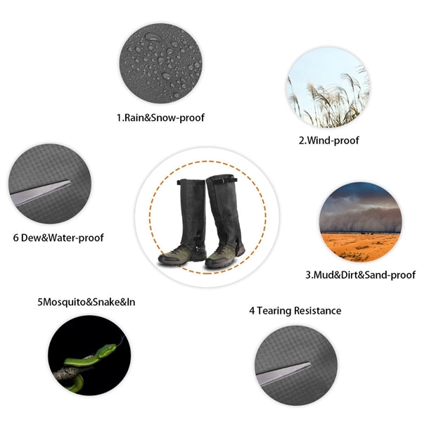 420D Nylon Breathable Snow Waterproof Hiking Gaiters With Re