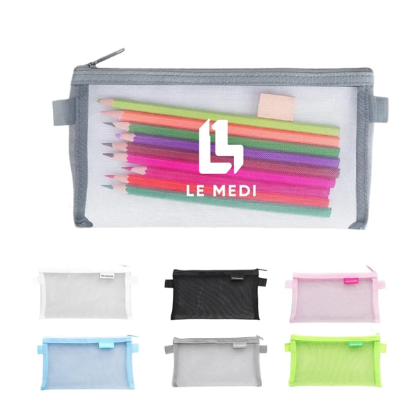 Transparent Mesh Pencil Case with Zipper