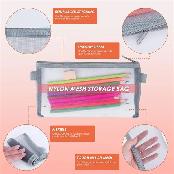 Transparent Mesh Pencil Case with Zipper