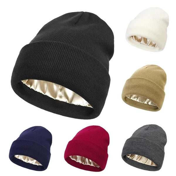 Winter Knit Beanie Hats With Satin Lined