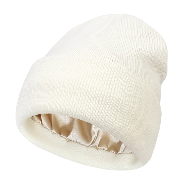 Winter Knit Beanie Hats With Satin Lined