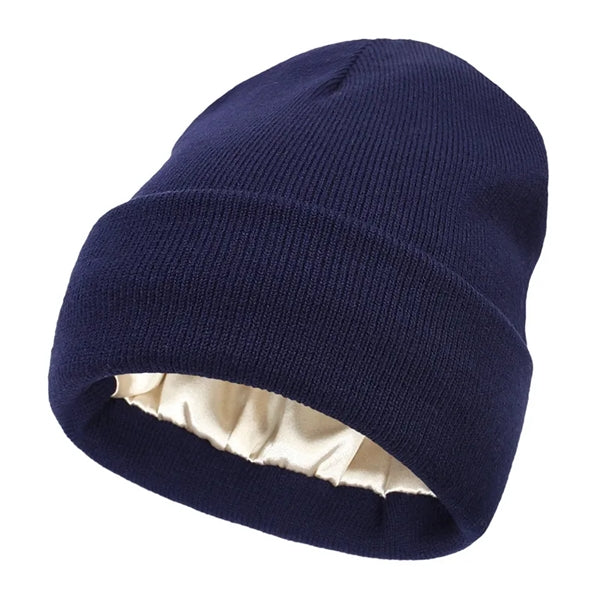 Winter Knit Beanie Hats With Satin Lined