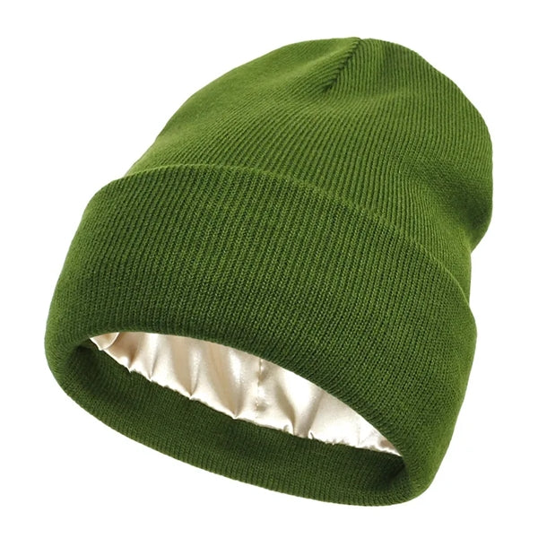 Winter Knit Beanie Hats With Satin Lined