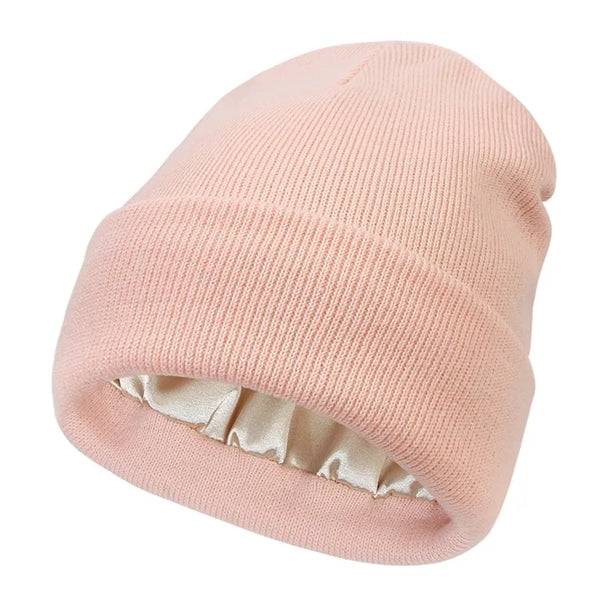 Winter Knit Beanie Hats With Satin Lined