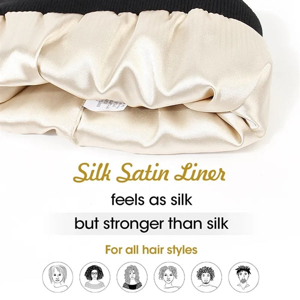 Winter Knit Beanie Hats With Satin Lined