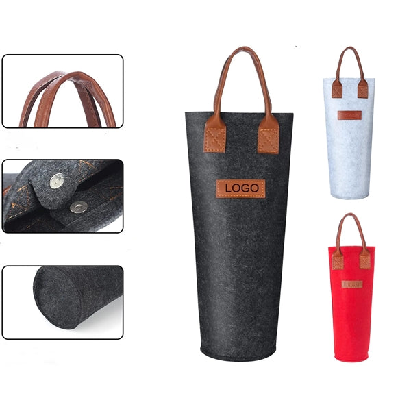 Single Bottle Felt Wine Tote Bag with PU Leather