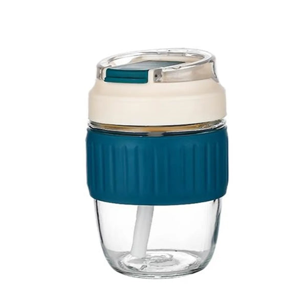 Coffee Drinking Silicone Sleeve Clear Cup with Lid and Straw