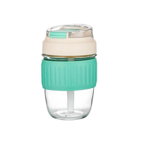 Coffee Drinking Silicone Sleeve Clear Cup with Lid and Straw