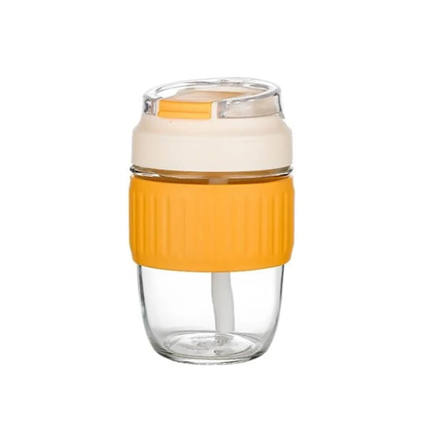 Coffee Drinking Silicone Sleeve Clear Cup with Lid and Straw