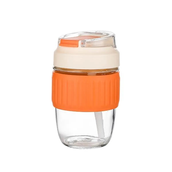 Coffee Drinking Silicone Sleeve Clear Cup with Lid and Straw