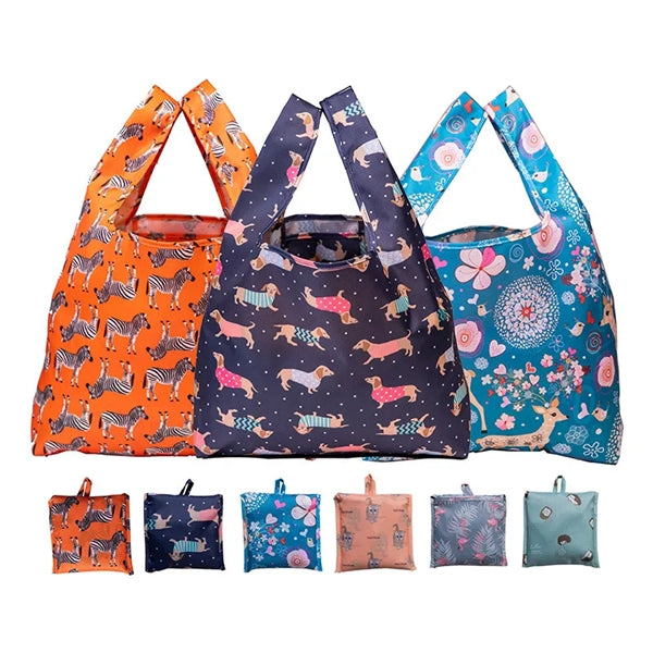 Full Color Foldable Grocery Totes with Carry Pouch