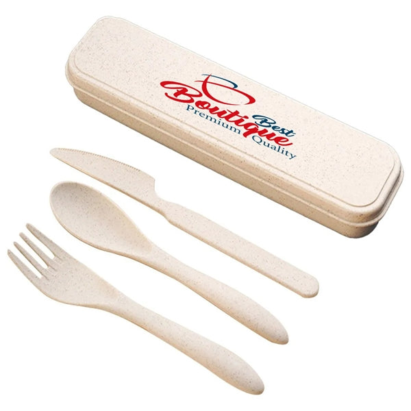 Portable Travle Wheat Straw Cutlery Kit With Case