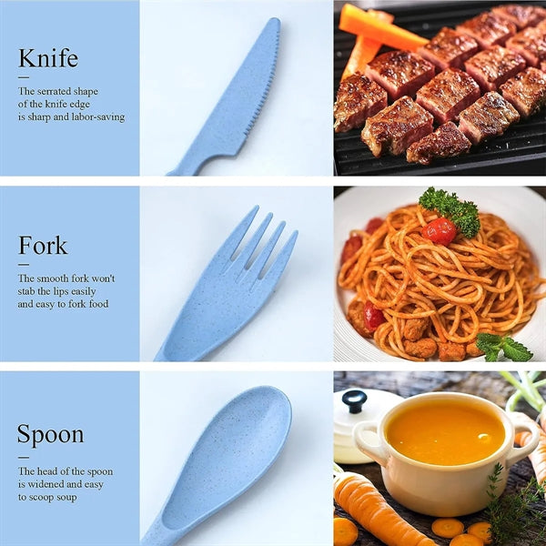 Portable Travle Wheat Straw Cutlery Kit With Case