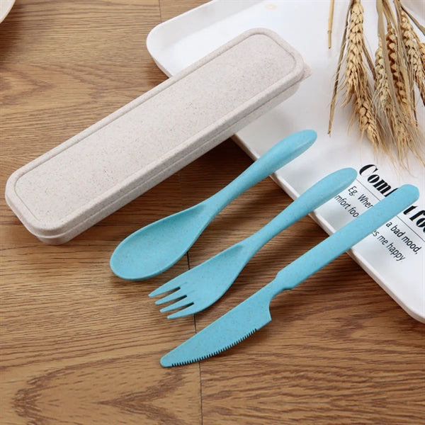 Portable Travle Wheat Straw Cutlery Kit With Case