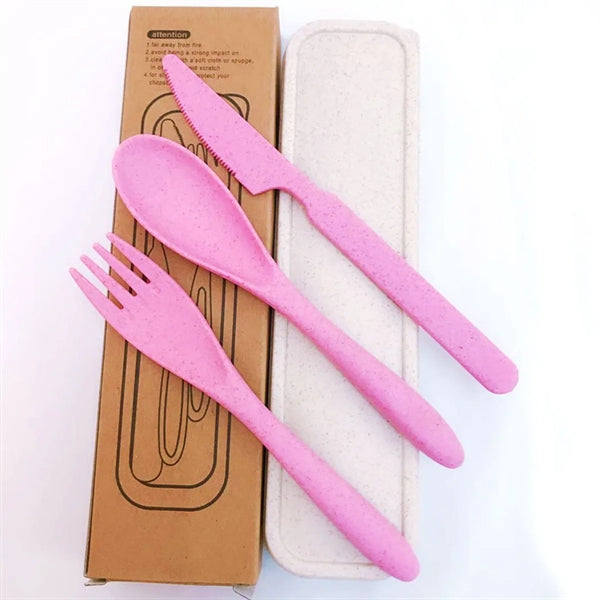 Portable Travle Wheat Straw Cutlery Kit With Case