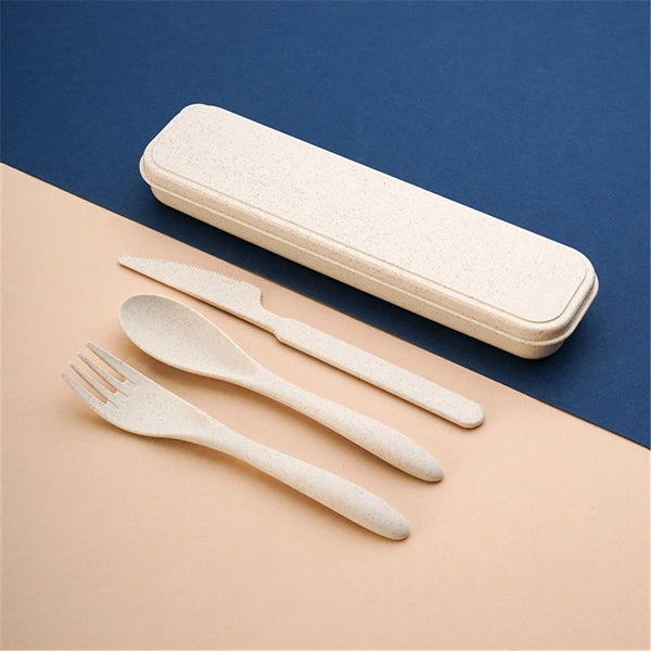 Portable Travle Wheat Straw Cutlery Kit With Case