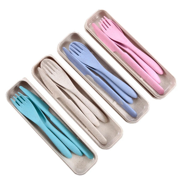 Portable Travle Wheat Straw Cutlery Kit With Case