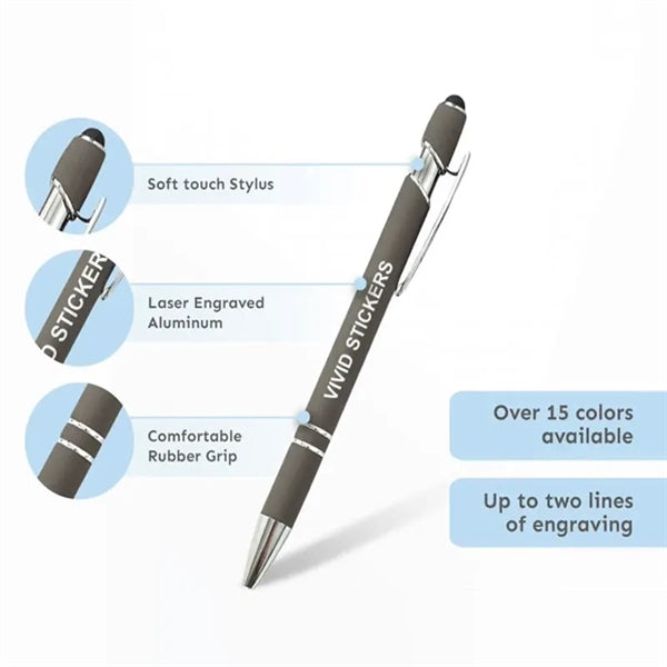Soft-Touch Aluminum Metal Ballpoint Pen w/ Stylus