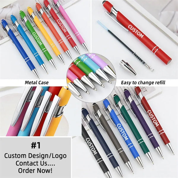 Soft-Touch Aluminum Metal Ballpoint Pen w/ Stylus