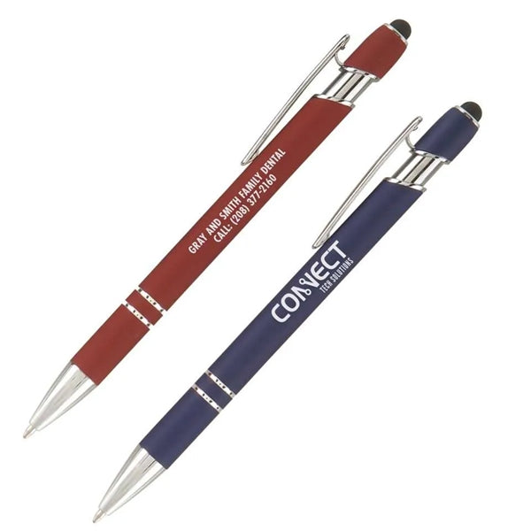 Soft-Touch Aluminum Metal Ballpoint Pen w/ Stylus