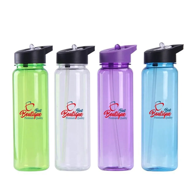 Sport Portable Translucent Water Bottle With Flip Straw