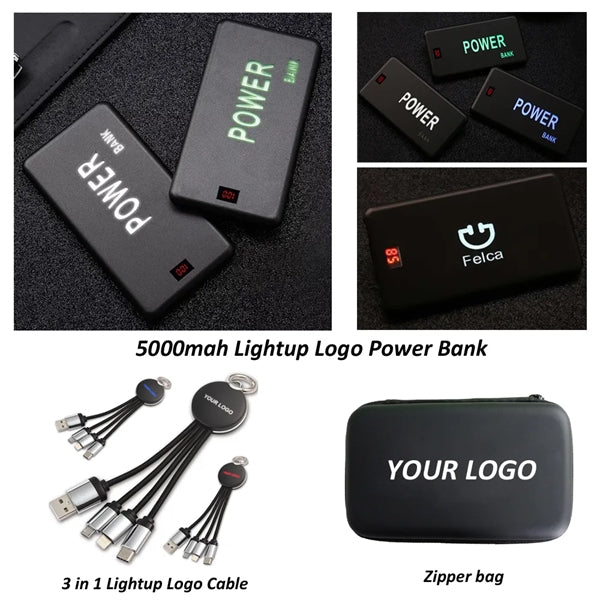 5000mAh Power Bank Kit with 3 in 1 Cable (Lightup Logo)