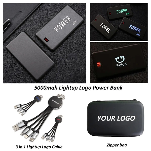 Light-Up Your Logo Power Bank & 3 in 1 Charging Cable