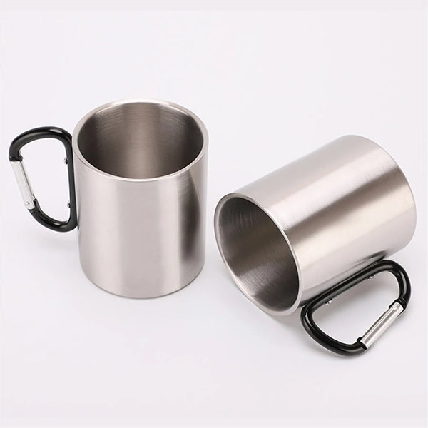 Portable Double Wall Travel Mug With D-Ring Carabiner Hook