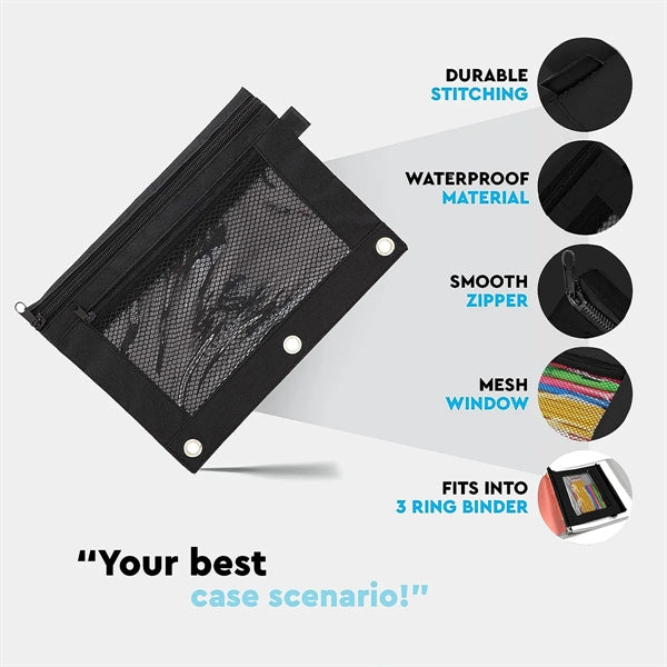 Durable Large Capacity Water Proof 3-Ring Pencil Pouch