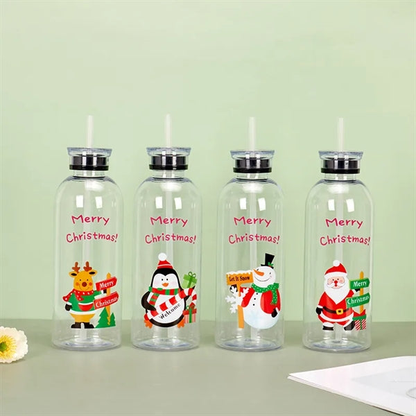 34oz Christmas Plastic Cup With Straw