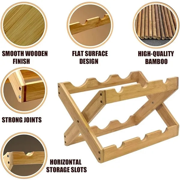 Luxury Business Gift Bamboo Foldable Wine Rack 6-Bottles