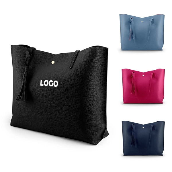 Women Large Tote Bag Tassels Faux Leather Shoulder Handbags