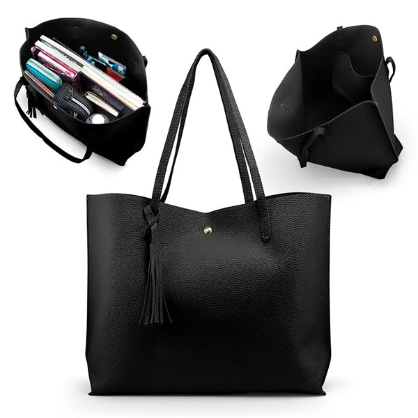 Women Large Tote Bag Tassels Faux Leather Shoulder Handbags