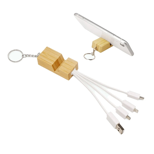 Bamboo and Wood 3-in-1 Keychain Data Cable