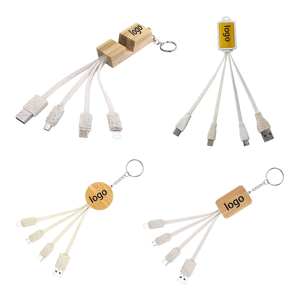 Bamboo and Wood 3-in-1 Keychain Data Cable