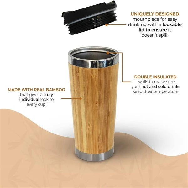14 oz Bamboo Coffee Cup with Lid Stainless Steel Tumbler