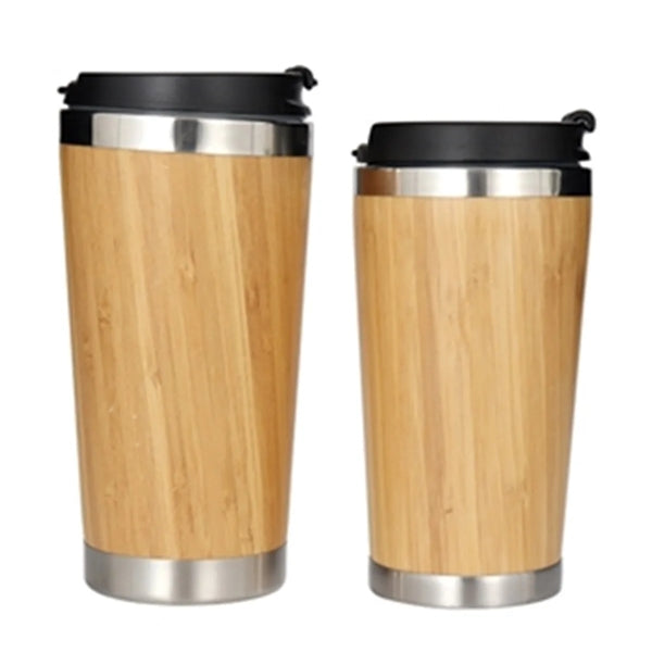 14 oz Bamboo Coffee Cup with Lid Stainless Steel Tumbler